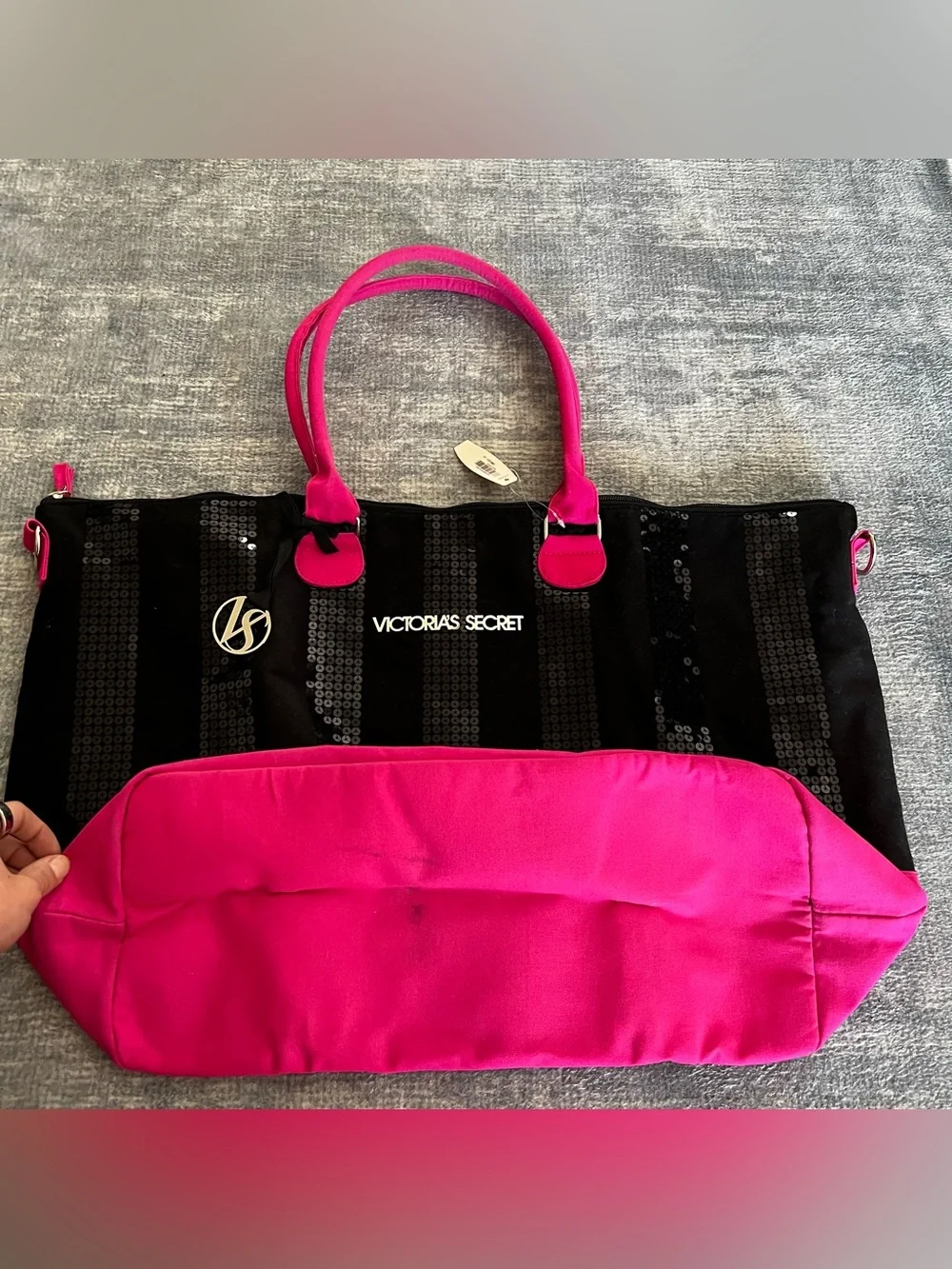 [Sold] Victoria's Secret Black and Hot Pink Sequin Beach Bag